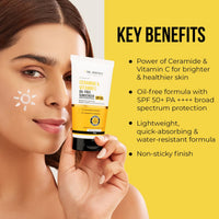 Dr. Sheth's Ceramide & Vitamin C Oil-Free Sunscreen SPF 50+ PA++++ | Clinically Tested- (In -Vivo) | For Healthy & Bright Skin | Lightweight & Non Greasy | For UVA/UVB & Blue Light & IR Protection | No white cast | For Oily Skin | For Men & Women | 50 g