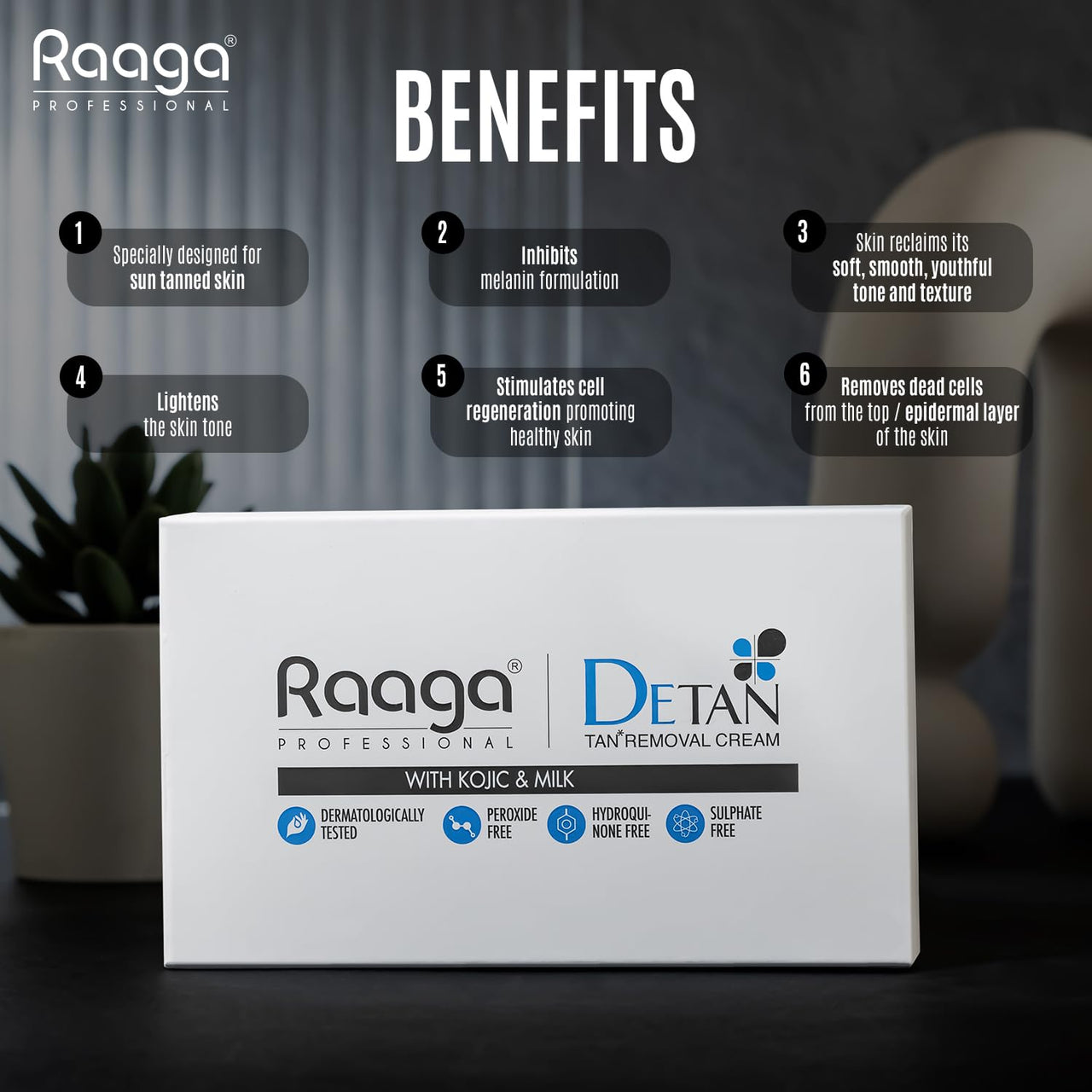 Raaga Professional De-Tan Pack | Tan Removal Cream with Kojic and Milk | Dermatologically Tested, Peroxide Free, Hydroquinone Free, Sulphate Free - 12g x 6 (72 gm) (Pack of 3)