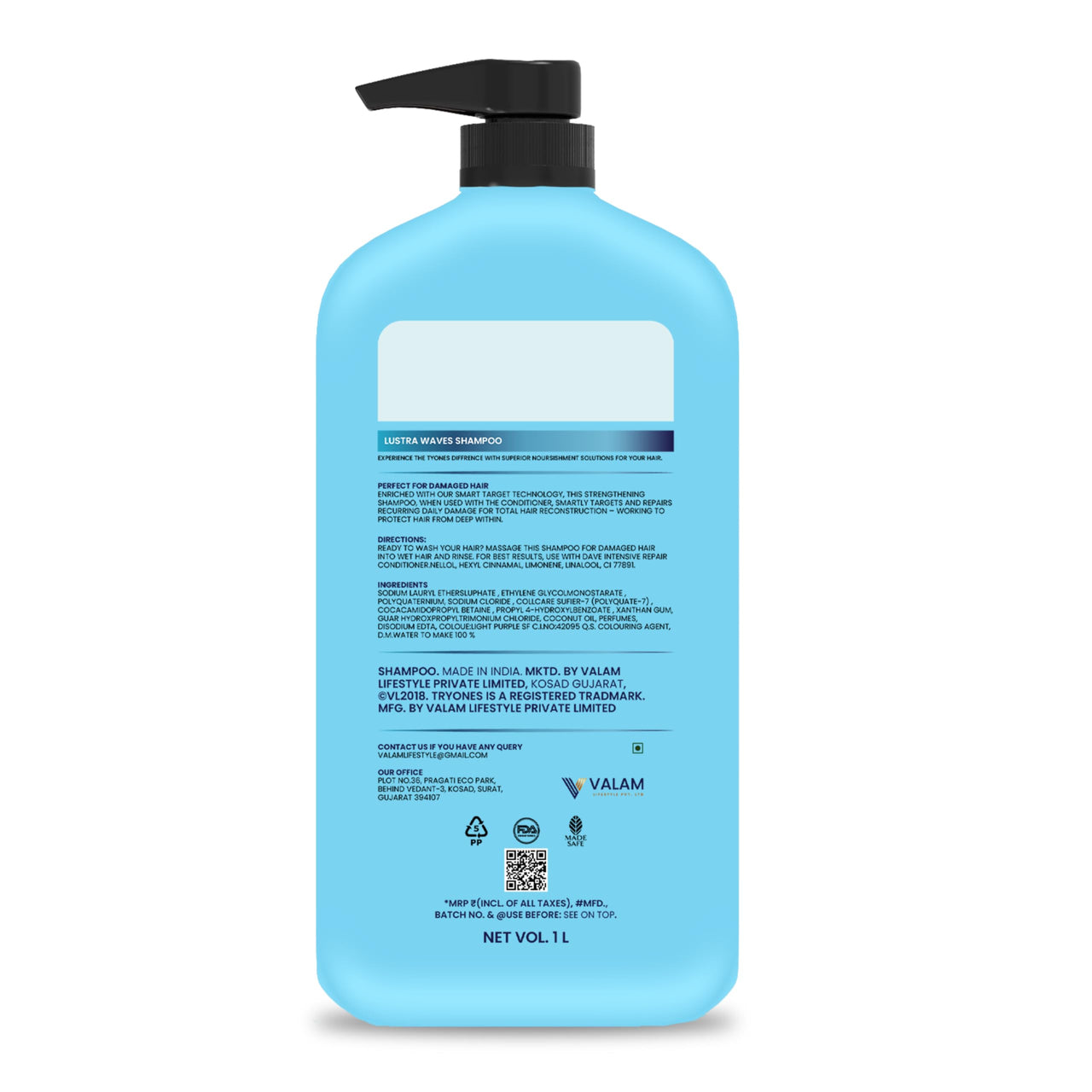 TryOnes Lustar Waves Care Shampoo For Straightened Hair, 1000ML |Shampoo for Starightened Hair|Shampoo with Pro Keratin & Incell Technology