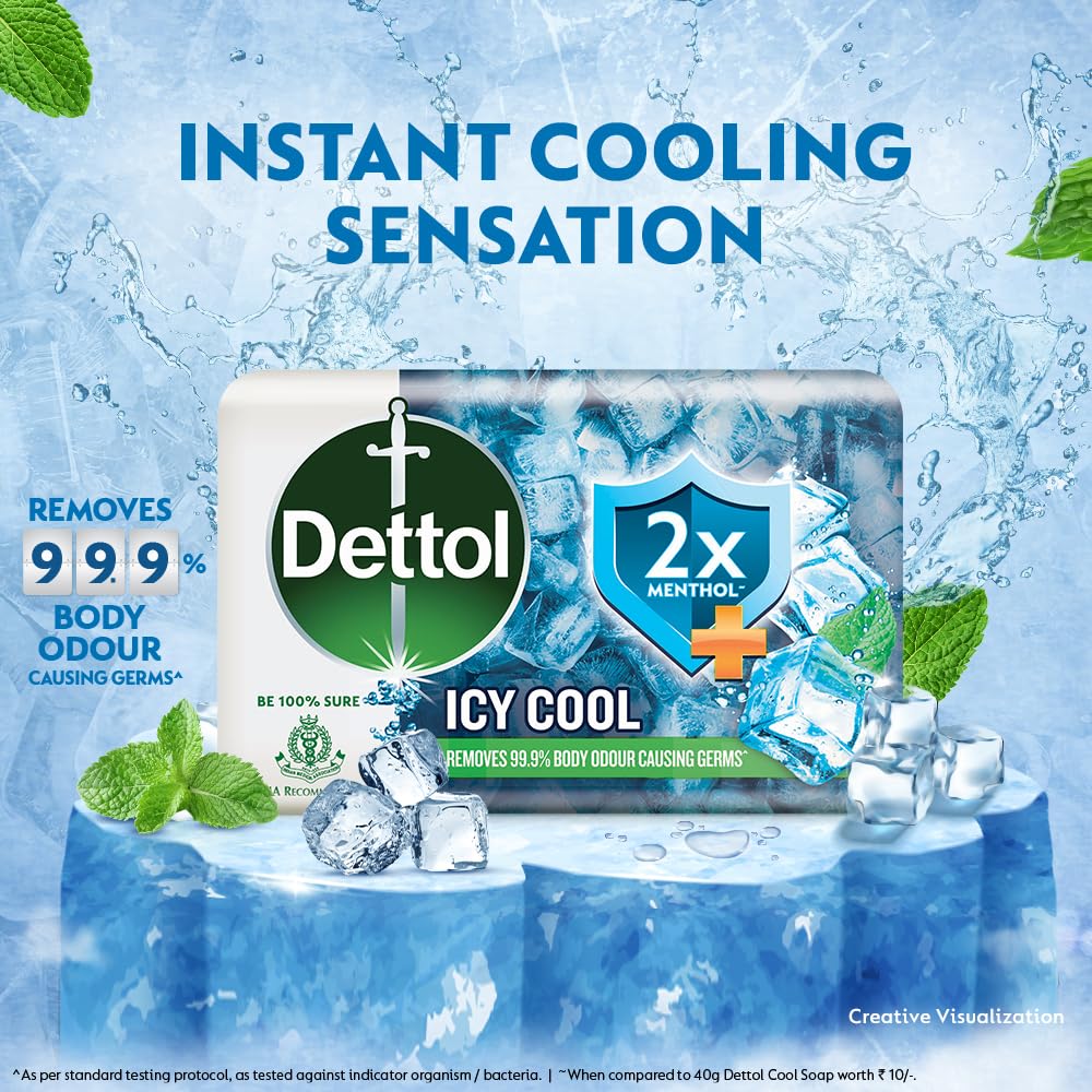 Dettol Icy Cool Bathing Soap Bar With 2x Menthol (750gm), 150gm - Pack of 15