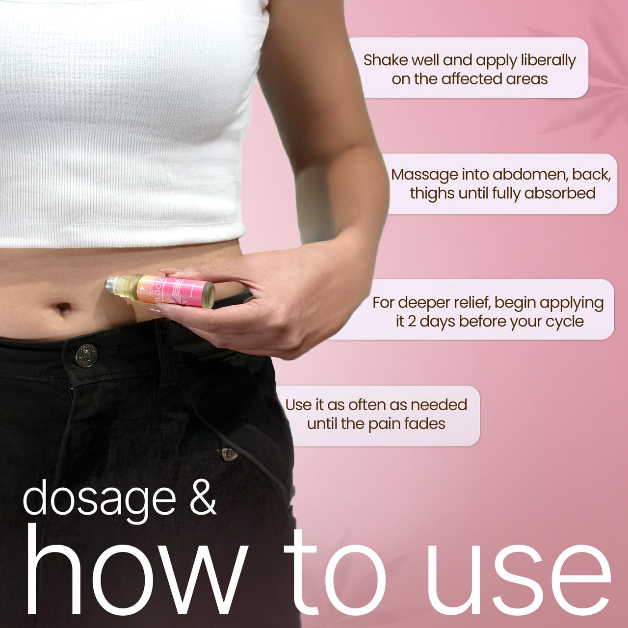 BOHECO Bloom Menstrual Pain Relief Roll-On, Ayurvedic Cramp Relief Oil with Vijaya Leaf Extract, Wintergreen and Mint, Travel-Friendly Roll-On for Period Pain, Fast-Acting, Stain-Free, 10 ml