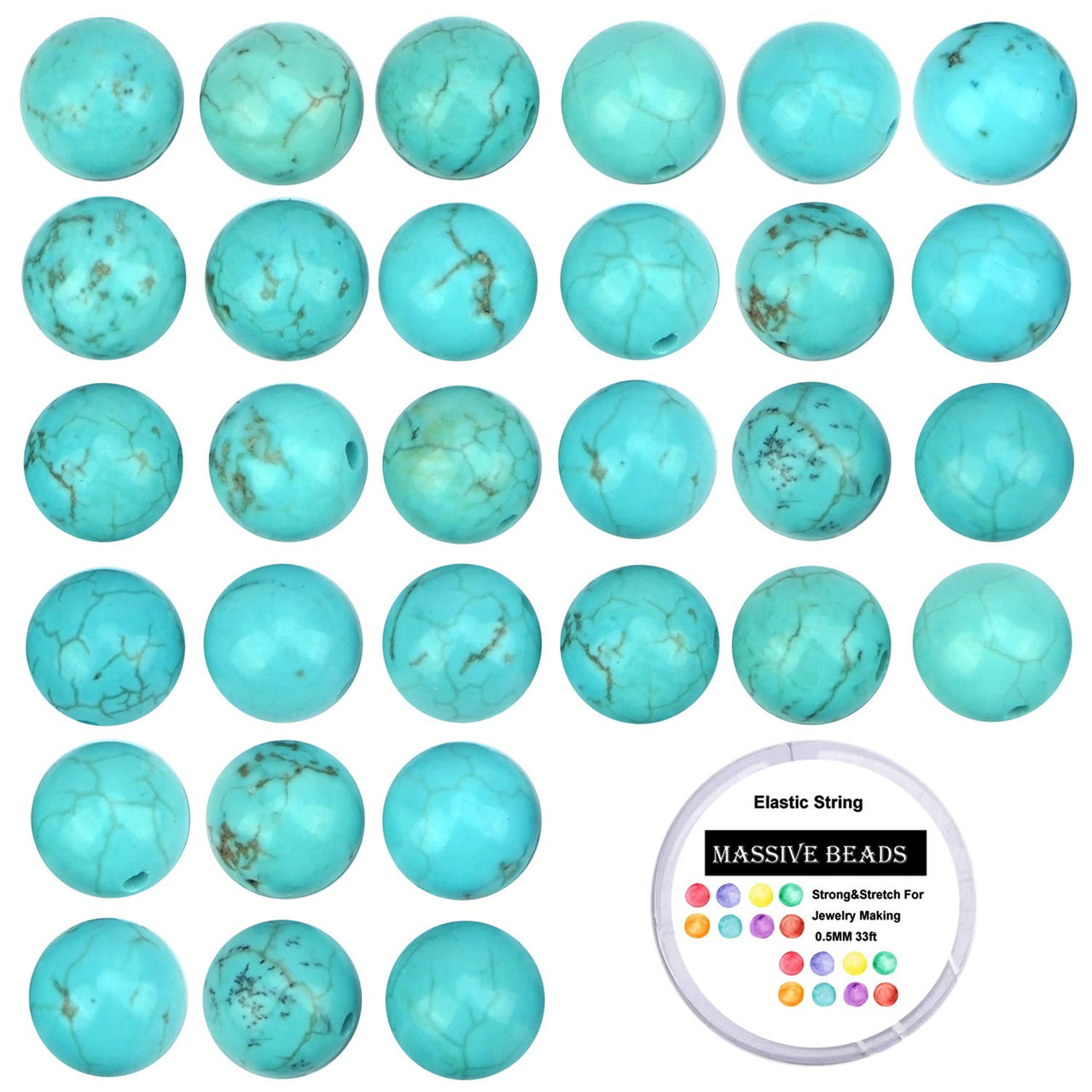 100Pcs Natural Crystal Beads Stone Gemstone Round Loose Energy Healing Beads with Free Crystal Stretch Cord for Jewelry Making (Turquoise, 8MM) Turquoise