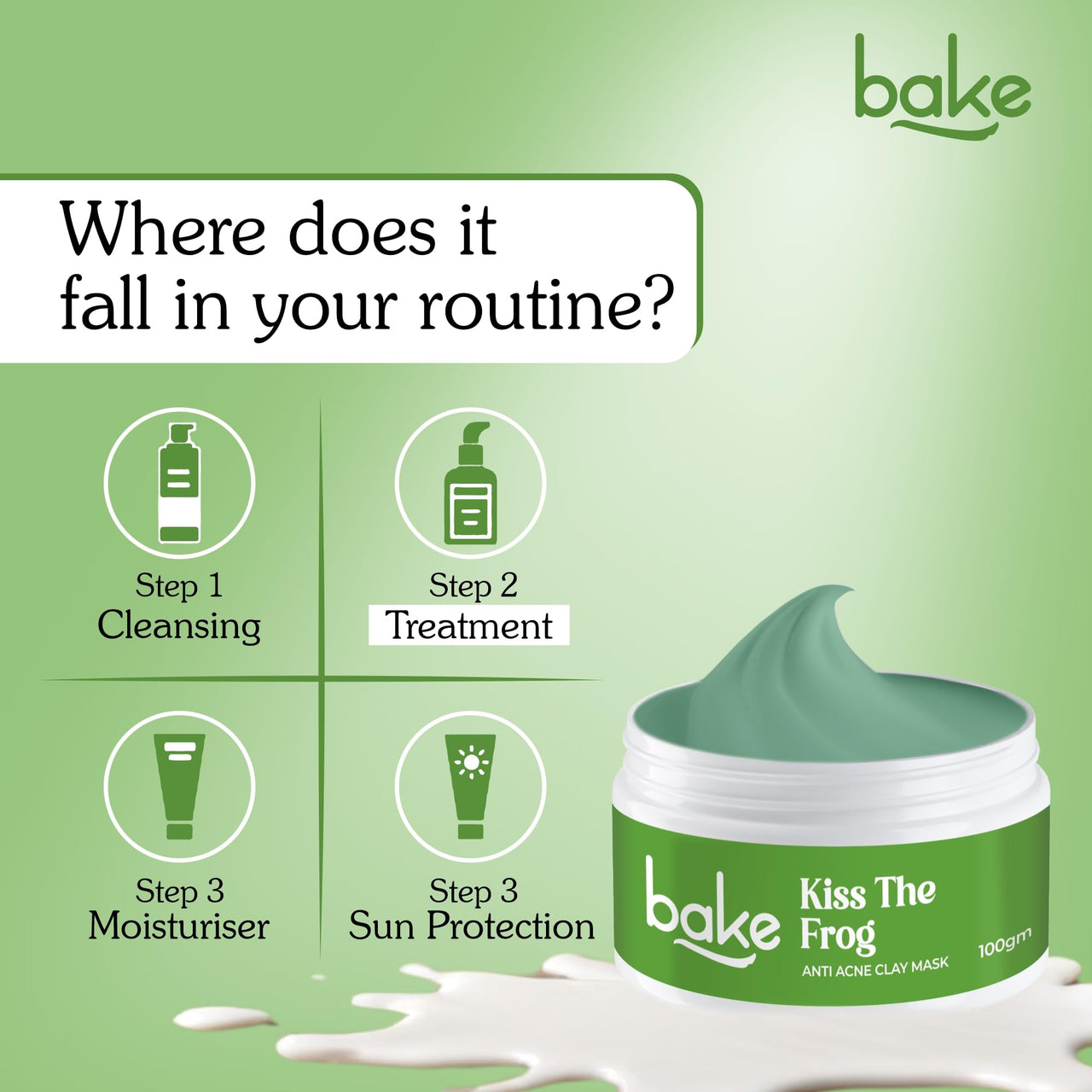 BAKE 2% Salicylic Acid Clay Mask Niacinamide for Acne Prone, Oily Skin, Open Pores & Blackheads | Anti Acne Clay Mask with Kaolin Clay | For Dark Spots, Oily Skin & Blemishes - 100g