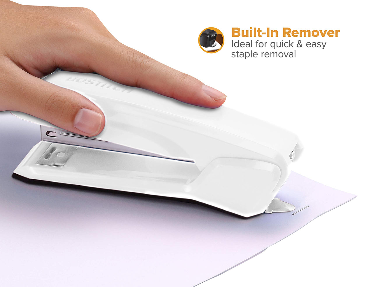 Bostitch Office Ascend 3 in 1 Stapler Integrated Remover & Staple Storage, 420 Staples Included, 20 Sheet Capacity, Lightweight, White (B210-WHT), Full Size