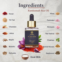 Vaprij Kumkumadi Tailam, Ayurvedic Face Oil, Saffron and 25 Herbs, Skin Brightning, Reduces Pigmentation, Dark Spots, Fine Lines, All Skin Types