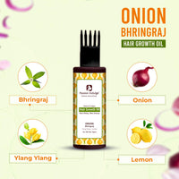 Passion Indulge Onion & Bhringraj Hair Growth Oil | Non Sticky & Non Greasy | Natural & Vegan | Bhringraj, Ylang Ylang, Onion, Lemon Oil Extract | All Hair Type -100ml