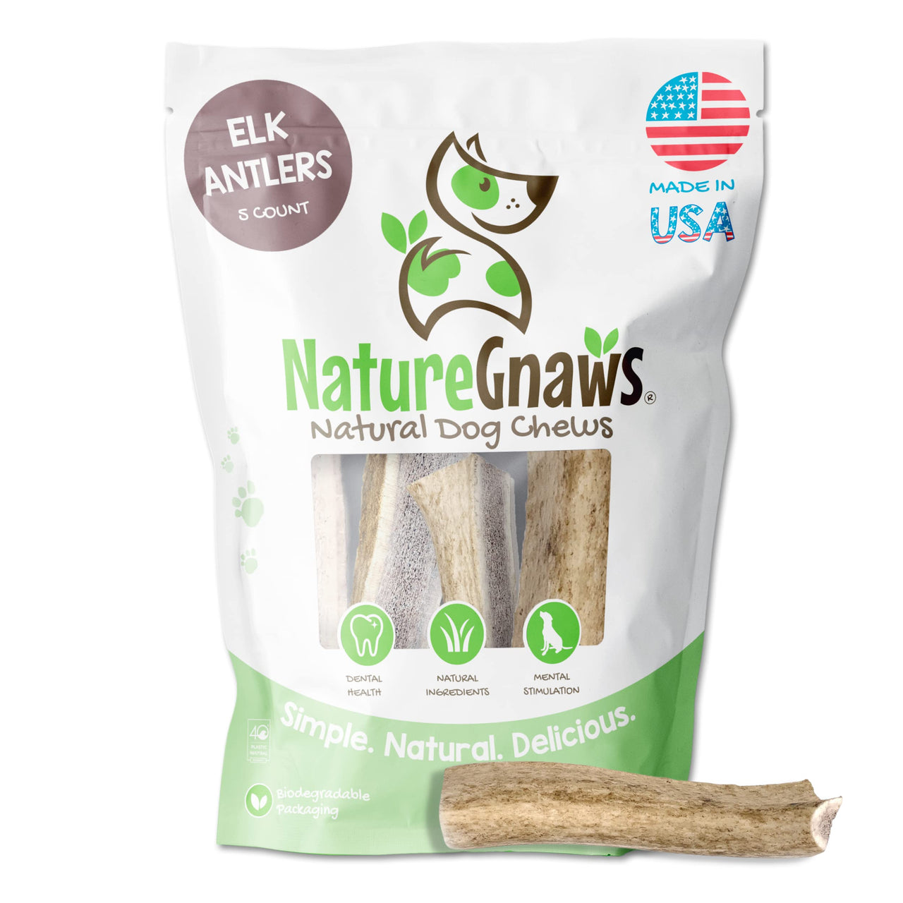 Nature Gnaws Elk Antlers for Large Dogs - Premium Natural USA Antler - Long Lasting Dog Bones for Aggressive Chewers - 5-8 Inch Mix of Split and Whole 5 Count (Pack of 1)