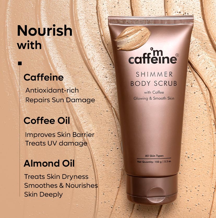 mCaffeine Shimmer Body Scrub With Coffee | For Smooth & Glowing Skin | for both men and women | exfoliating body scrub - 150gm