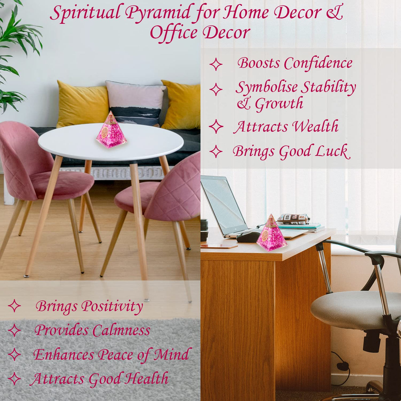 Orgone Pyramid | Rose Quartz Pink Orgonite Pyramid for Peace, Calm & Love | Healing Crystal Gemstone Pyramid | Orgone Pyramid Crystal - Handmade In India