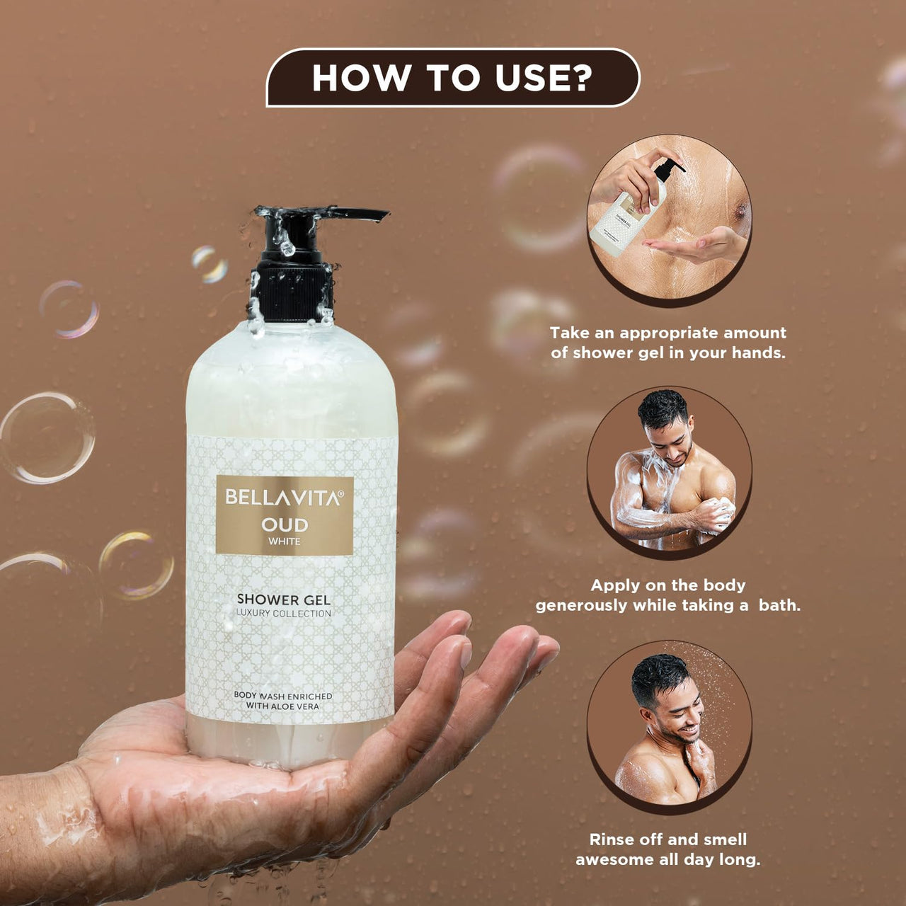 Bella Vita Luxury OUD WHITE Unisex Body Wash Refreshing Shower Gel for Deep Cleansing, Hydrating, Moisturising, Softer & Smoother Skin with Aloe Vera 500 ml