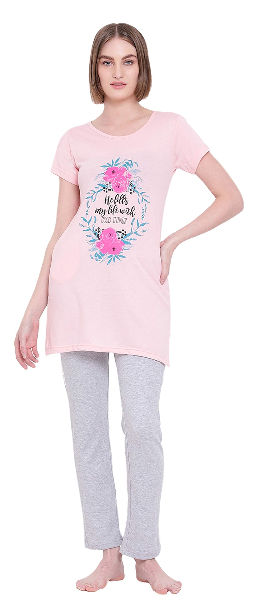 In Love Ladies Long Knee Length Chest Printed Side Slits Tshirts