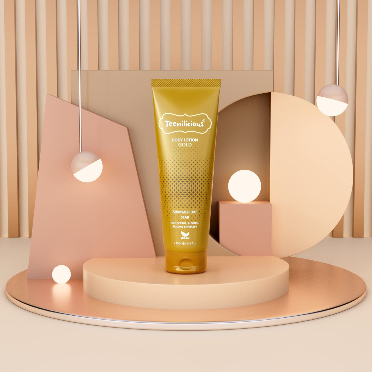 Teenilicious Gold Sparkle Body Lotion for Women & Men | Skin Moisturizer & Shimmer Lotion | Vegan | Free from Alcohol, Silicones, Paraben & Sulphates | Suitable for All Skin - 150ml