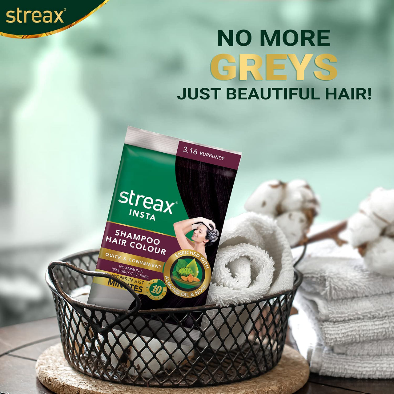 Streax Insta Shampoo Hair Colour for Men & Women, Burgundy, 18ml (Pack of 8) | Enriched with Almond Oil & Noni Extracts | Long-Lasting Instant Colour