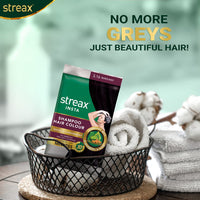 Streax Insta Shampoo Hair Colour for Men & Women, Burgundy, 18ml (Pack of 8) | Enriched with Almond Oil & Noni Extracts | Long-Lasting Instant Colour