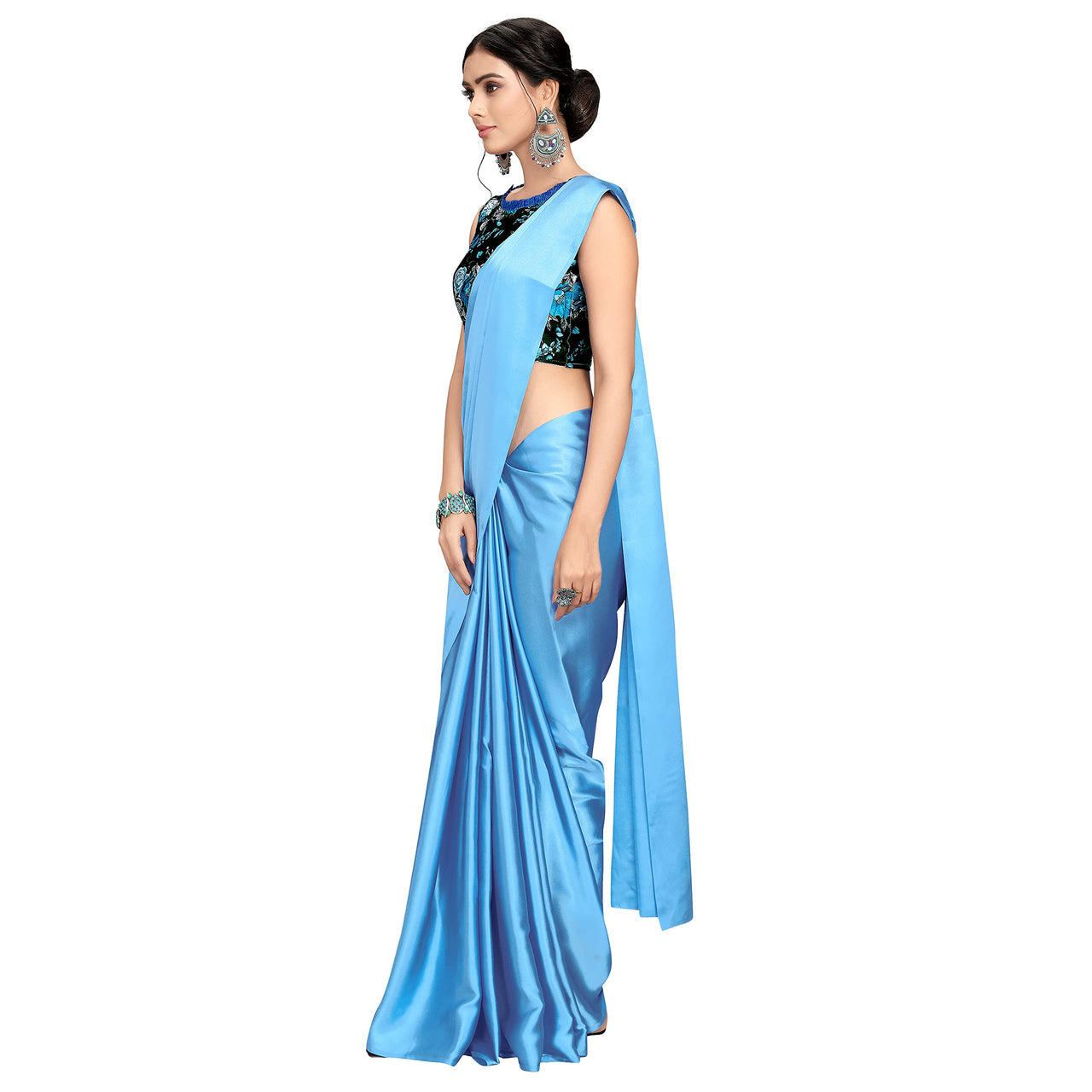 Cloud walker Women Soft Satin Silk Saree With Digital Printed Unstiched Blouse Piece(5.5m Saree +0.8m Blouse Piece).