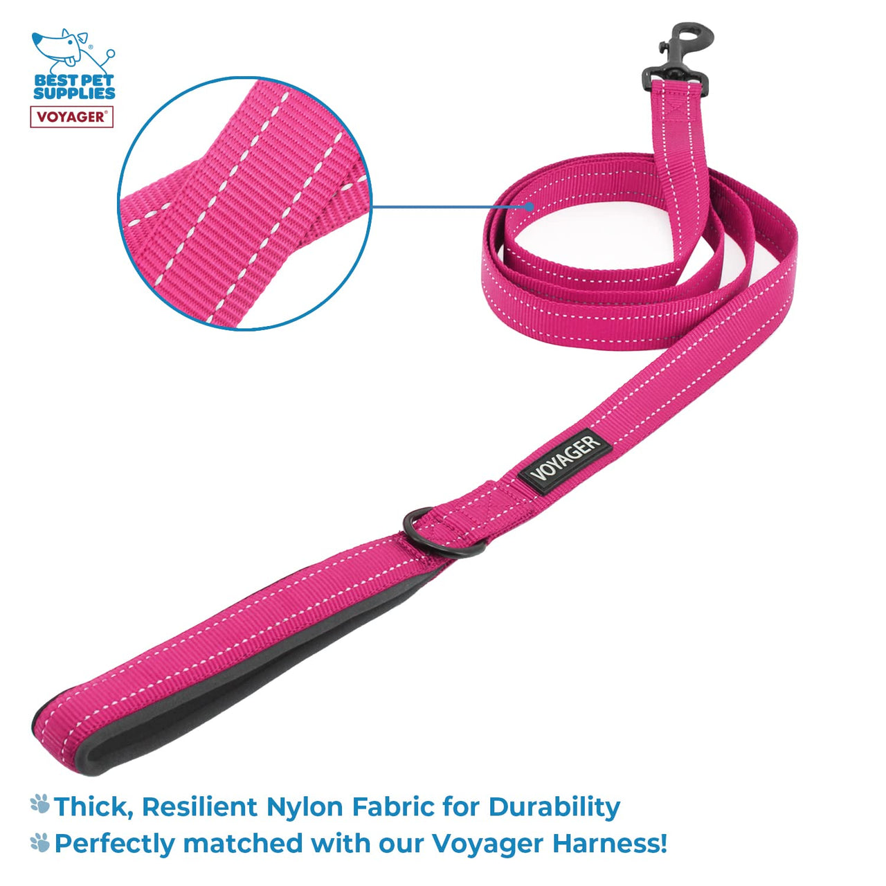Voyager Step-in Air All Weather Mesh Harness and Reflective Dog 5 ft Leash Combo with Neoprene Handle, for Small, Medium and Large Breed Puppies by Best Pet Supplies - Black/Pink Trim, Large