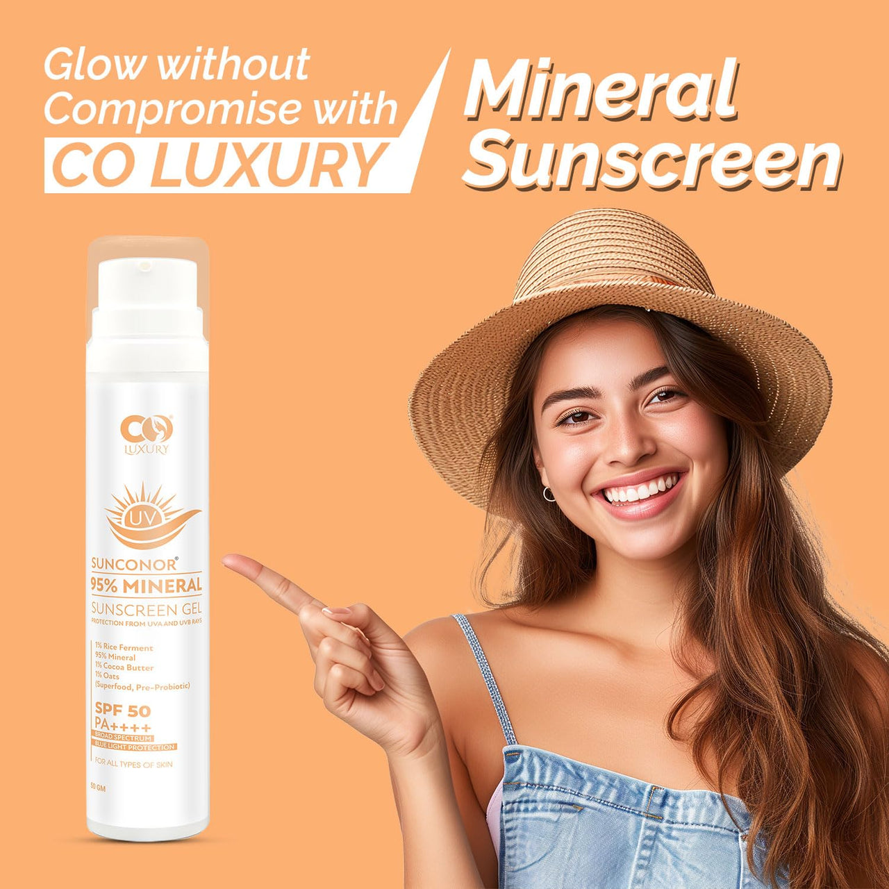 CO LUXURY SPF 50 PA++++ 95% Mineral Sunscreen | Water Resistant Upto 8 hours | Non-greasy | Lightweight | No White Cast | Broad spectrum | Dermatologist Prescribed | For Sensitive skin |50gm