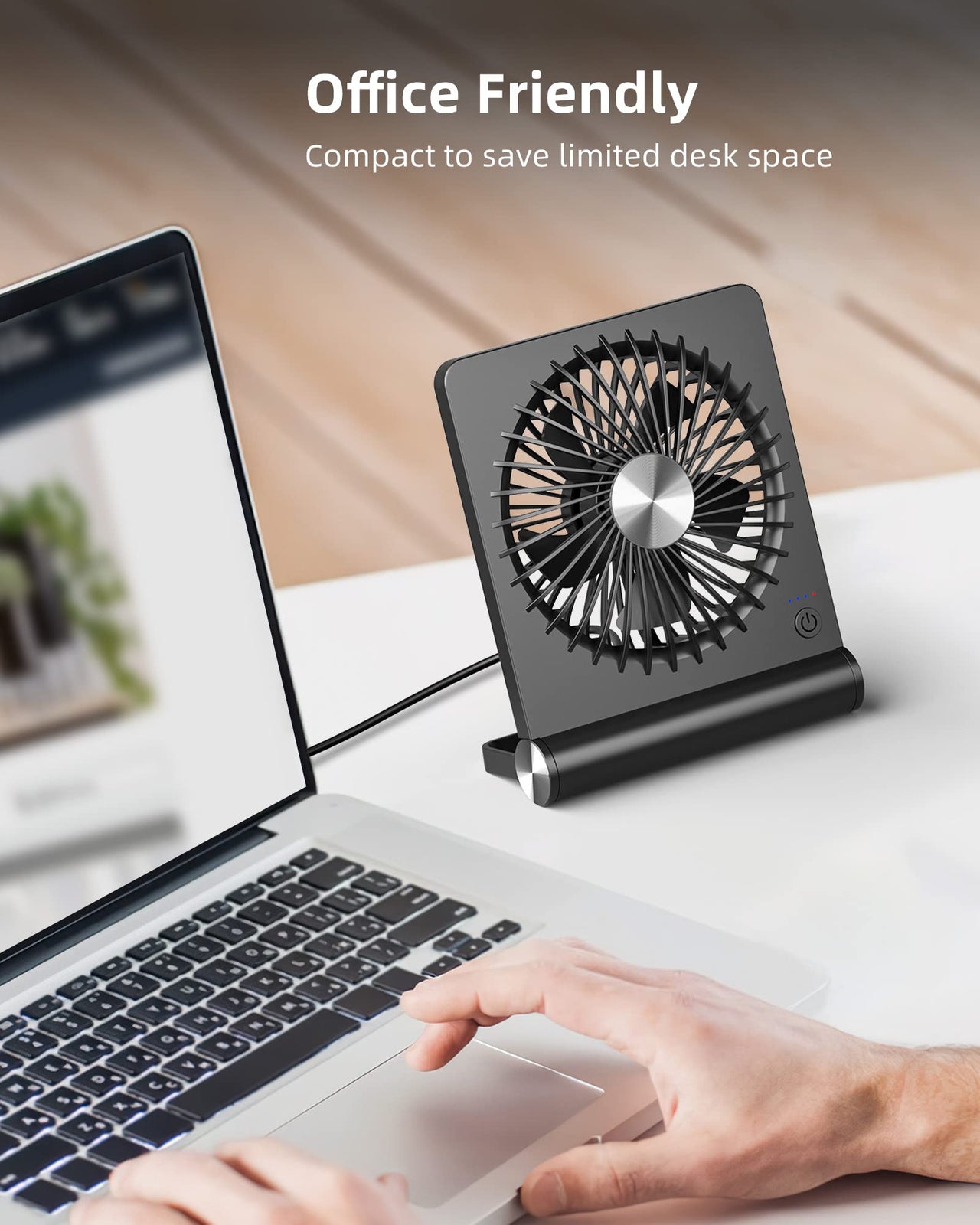 Koonie USB Fan, Strong Wind Ultra Quiet Small Desk Fan 220° Tilt Folding 3 Speeds Adjustable USB-C Corded Powered Personal Fan for Home Office Desktop Black Black without Battery 5.7in