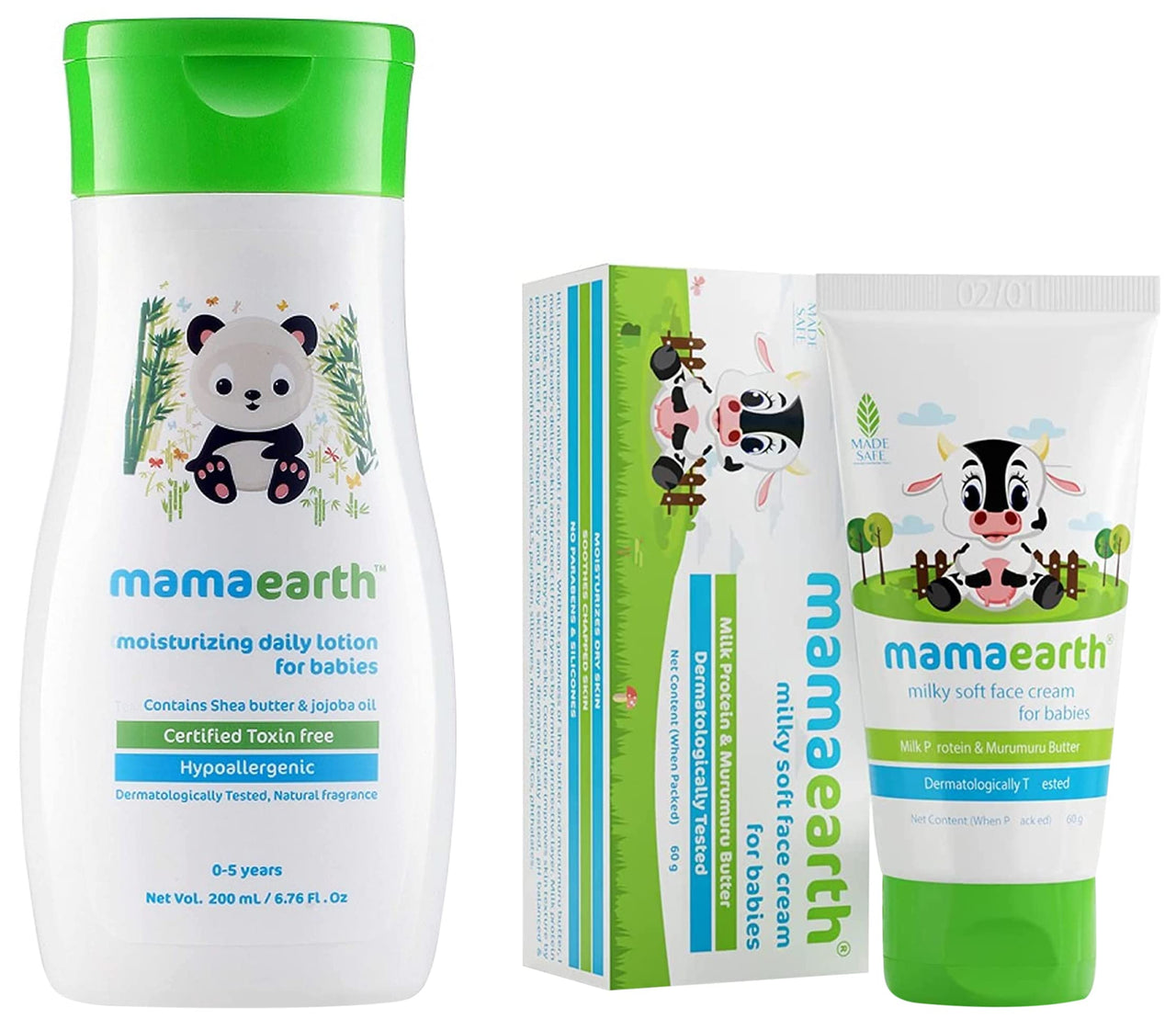 Mamaearth Daily Moisturizing Lotion, 200ml & Milky Soft Natural Baby Face Cream for Babies 60mL