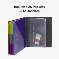 Smead Project Organizer, 24 Pockets, Grey with Assorted Bright Tabs, Tear Resistant Poly Material, 1/3-Cut Tabs, Letter Size (89206) 24 Pocket Yellow, Pink, Lime, Blue, Purple