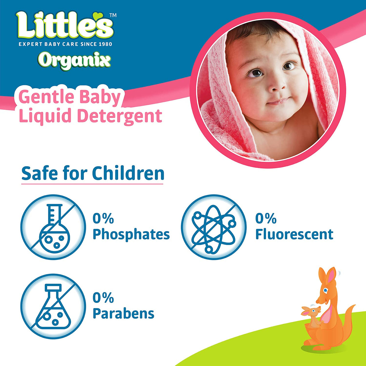 Little's Organix Gentle Baby Detergent Liquid for Clothes | 1000 ml | Anti-Bacterial Liquid Detergent for Baby Clothes Enriched with Aloe Vera & Neem Extracts | Free from Brighteners & Bleach