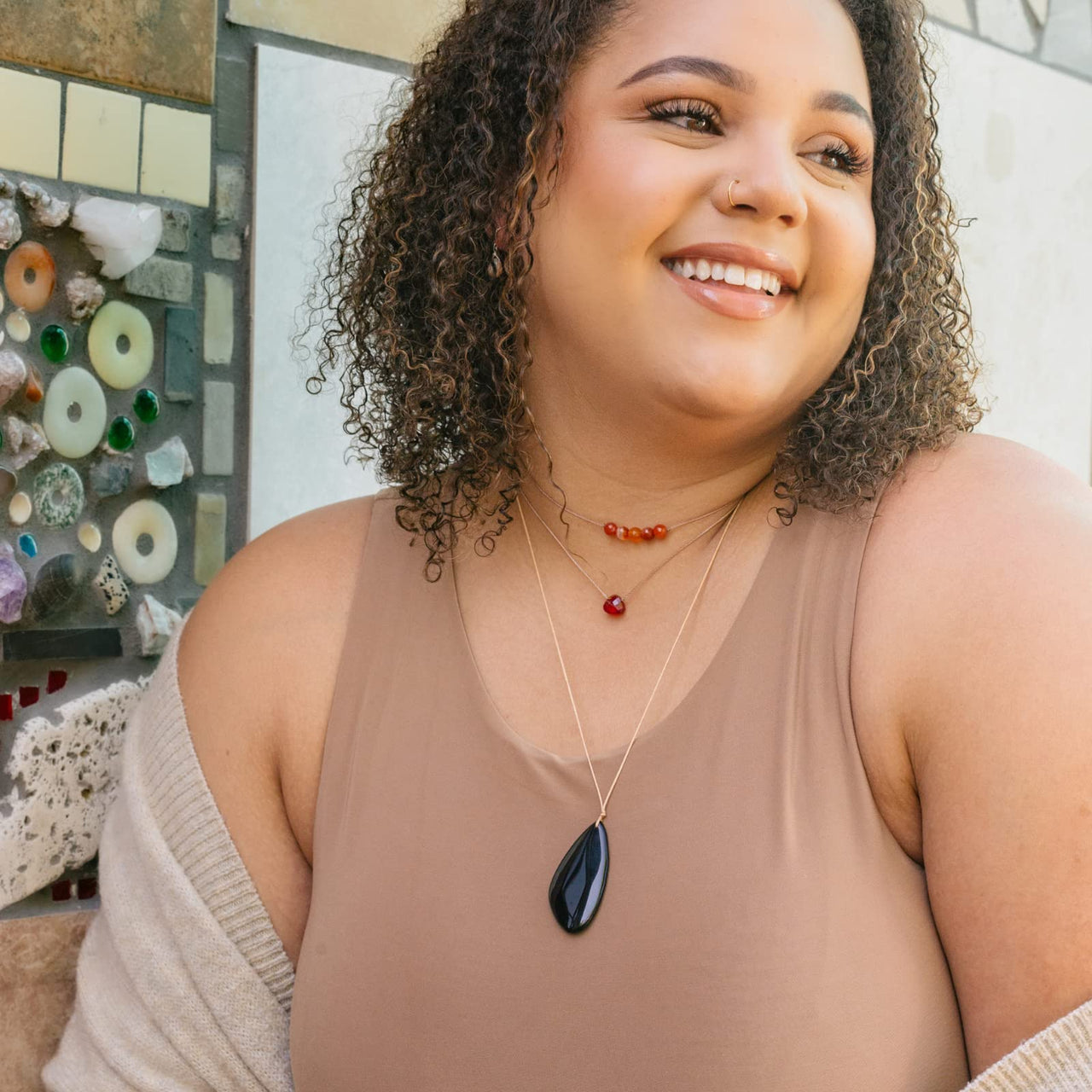 SoulKu Soul Shine Handmade Necklace, Empowering Jewelry With Healing Crystal, Inspirational Jewelry For Women, Mom & Sister, 2" Extender With Lobster Clasp, 16" Nylon Cord (Crimson Red, Strength) Crimson Red