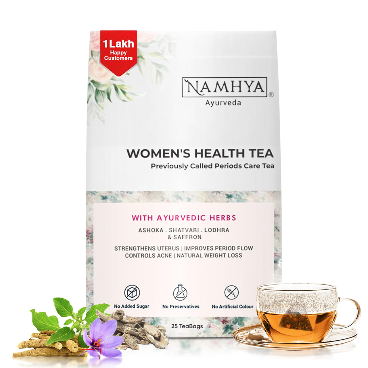 Namhya PCOS PCOD Green Tea | PCOS tea for women | Loaded with Natural Ayurvedic Herbs (Shatavari and Ashoka) for Hormonal Balance & Better Period Cycle 3.53 oz (Unflavoured Tea Bags - 25 Count)