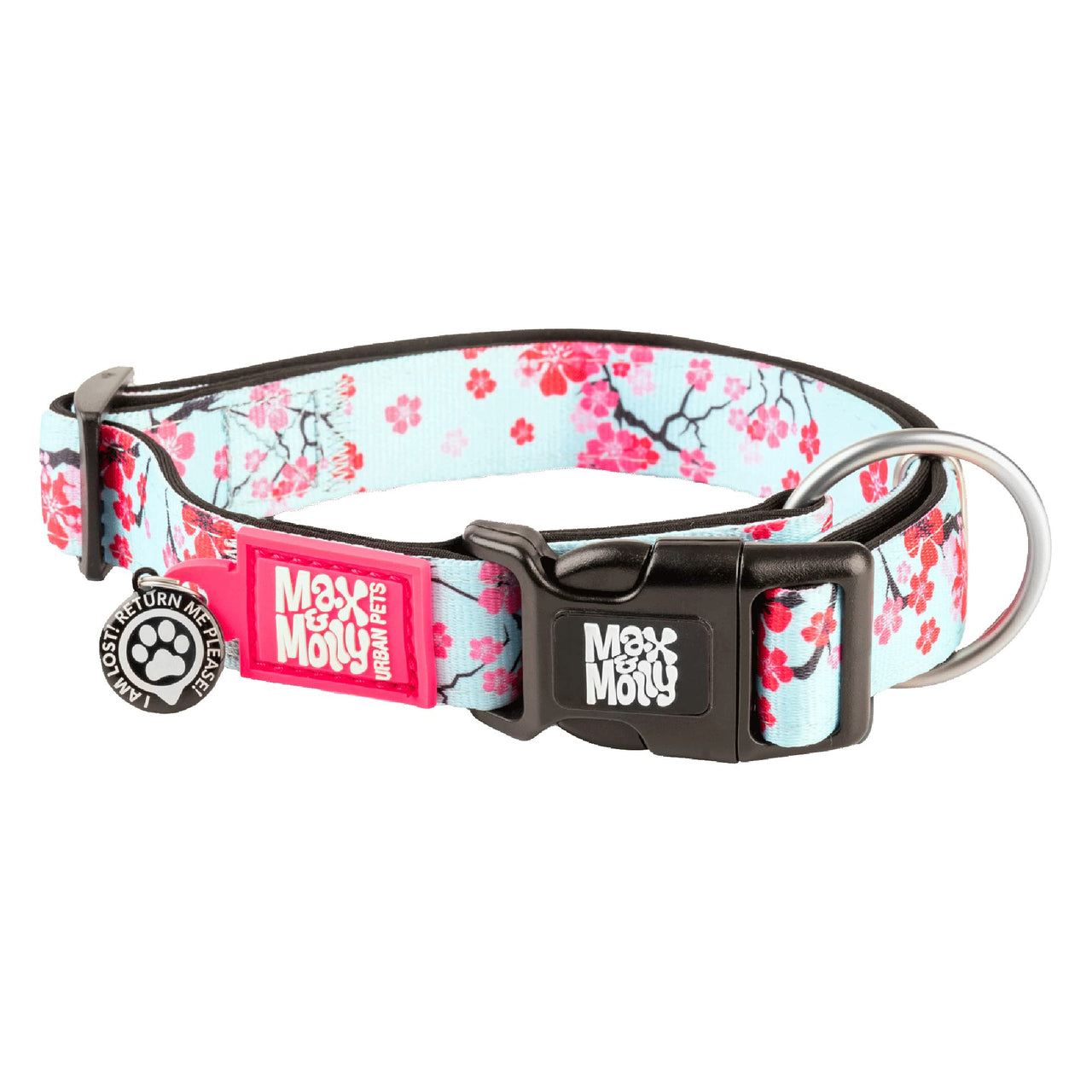 Max & Molly Soft Padded Neoprene Dog Collar w/Smart ID Gotcha! QR Pet Safety Tag, Durable, Waterproof, Anti-Stink, Machine Washable Collar for Dogs, Cherry Bloom Design, S