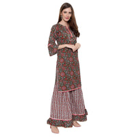 DiRaVee Girls/Women Gauhar Faizah Sanganeri Printed Sharara Kurta Set