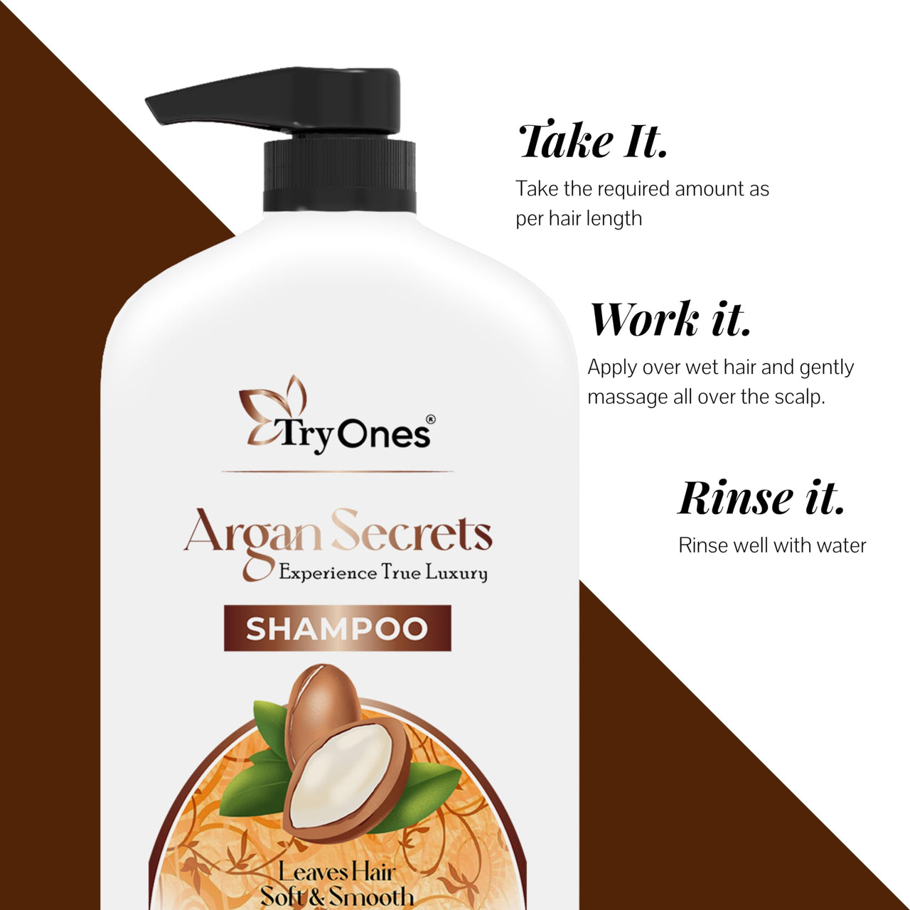 TryOnes Argan Secrets Shampoo for Dryness & Damage Control Dry Hair/Dandruff/Hair Loss/Hair Growth/Frizzy Hair - (1000ml)