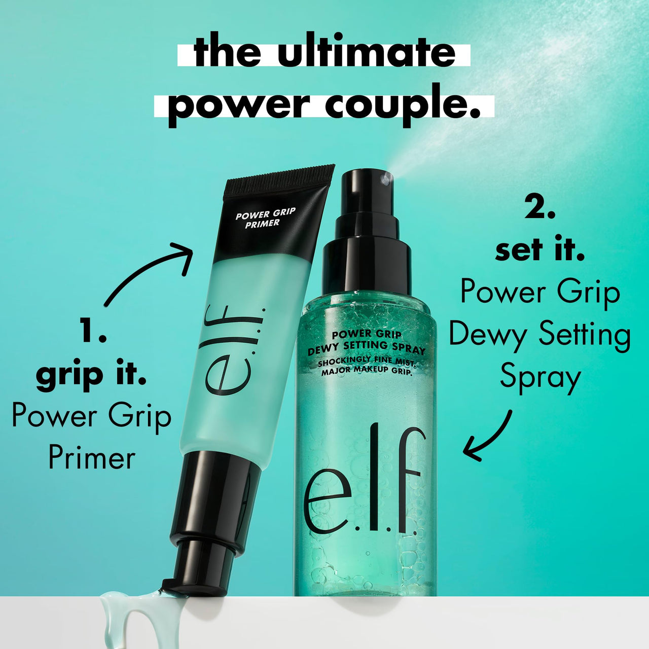 e.l.f. Power Grip Dewy Setting Spray,Ultra Fine Mist Made With Hyaluronic Acid,Grips Makeup For A Hydrated,Dewy Finish,Vegan & Cruelty-Free,1