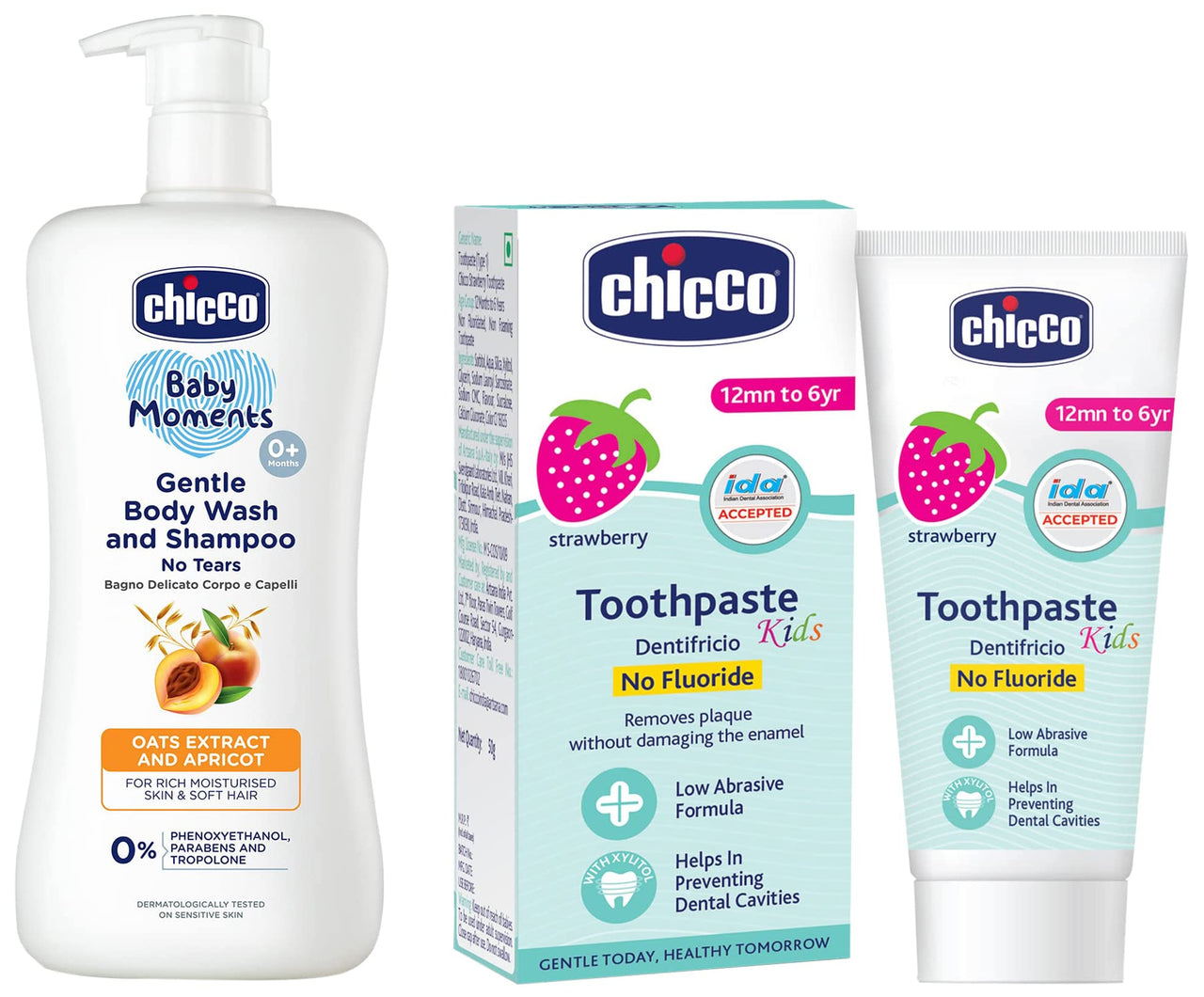 Chicco Gentle Bodywash & Shampoo 500Ml With Toothpaste Strawberry 12M+
