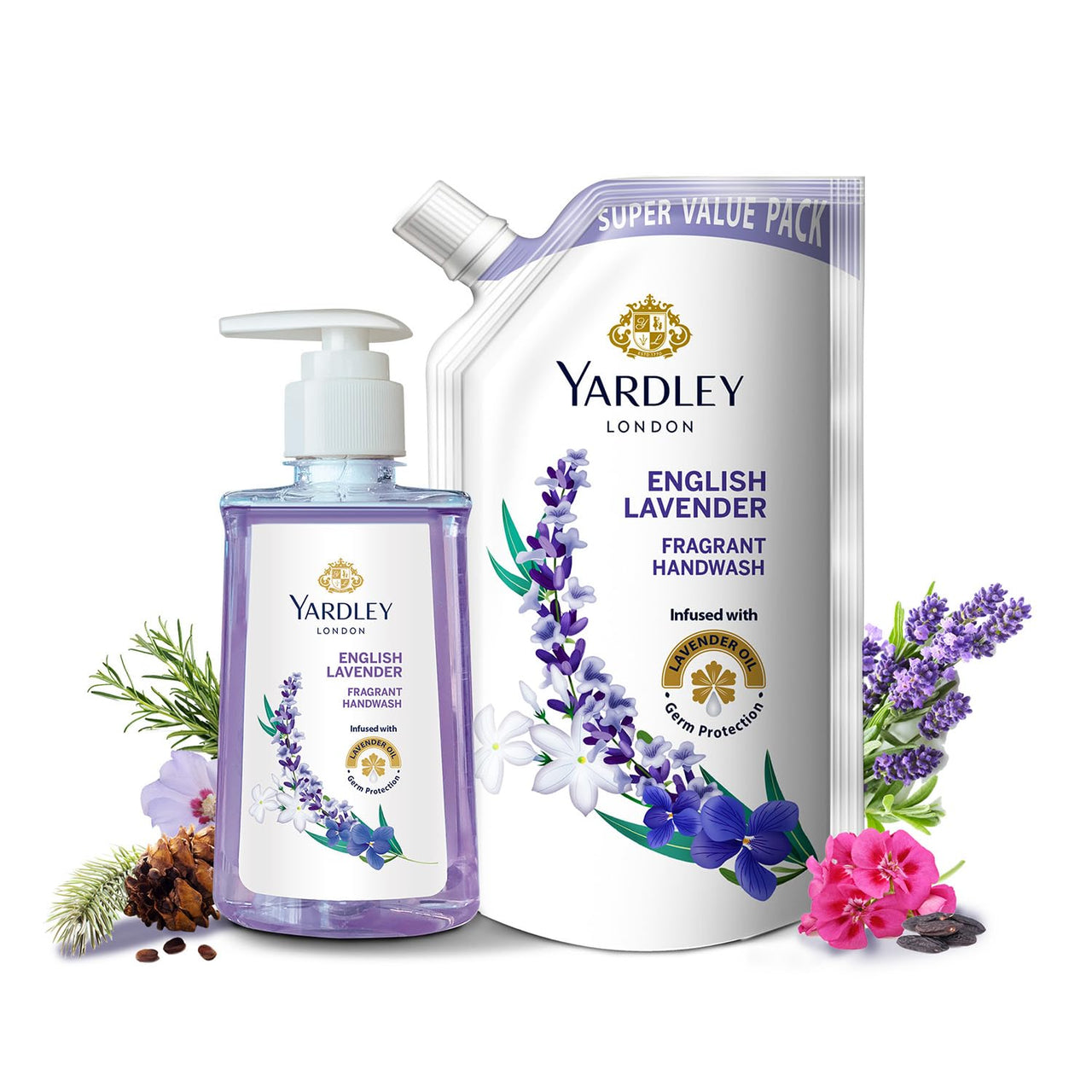 Yardley London English Lavender 650ml Pack of 2 Fragrant Handwash| Infused with Pure Lavender Oil| Germ Protection| For Soft & Fragrant Skin