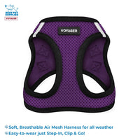 Voyager Step-in Air All Weather Mesh Harness and Reflective Dog 5 ft Leash Combo with Neoprene Handle, for Small, Medium and Large Breed Puppies by Best Pet Supplies - Purple, XXX-Small XXXS (Chest: 10 - 11.5