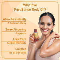 PureSense Macadamia Deep Moisturising Body Oil for All Skin Types with Rich Almond Oil & Rose Petals, Nourishes Skin, Relaxes Senses, Sulphate & Paraben Free, 100 ml