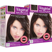 Vegetal Bio Hair Colour Dark Brown|50g (Pack of 2)| Achieve Natural, Ammonia-Free Hair Color|PPD-Free, 100% Herbal Certified Organic for Men & Women|UV Protection and Luster Maintenance|Complete Kit
