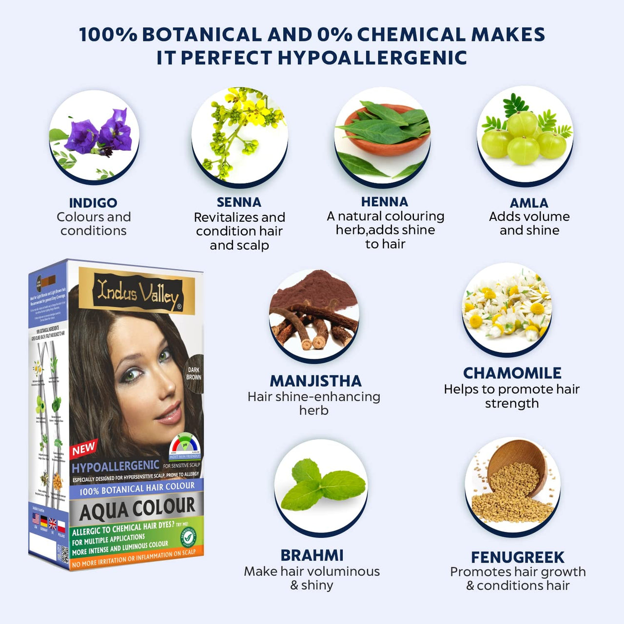 INDUS VALLEY Hypo Allergic Aqua Colour 100% Botanical Hair Colour, 30ml + 200g - Dark Brown (Pack of 1)