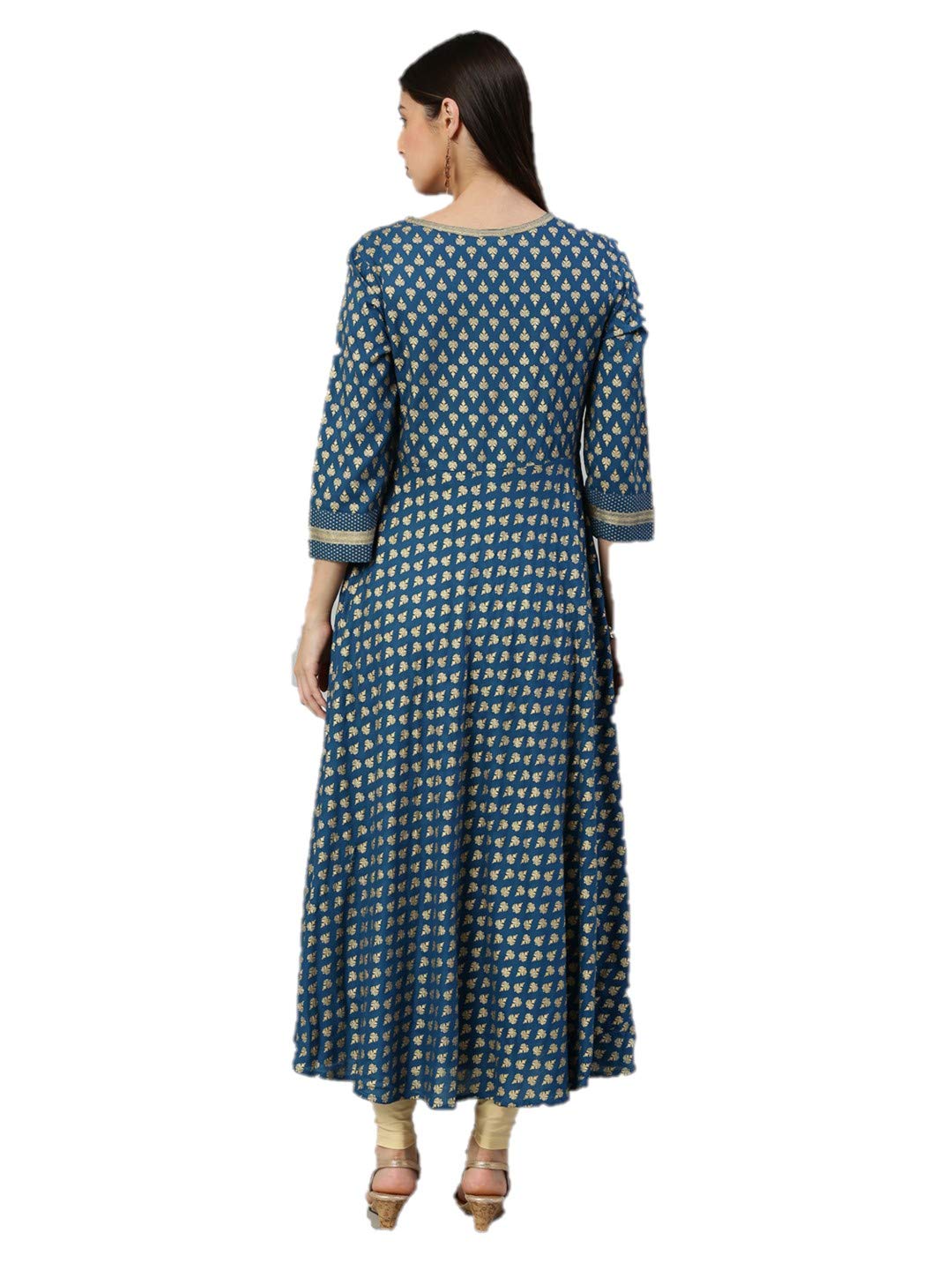 Yash Gallery Women's  Rayon Golden Buti Printed Anarkali Kurta