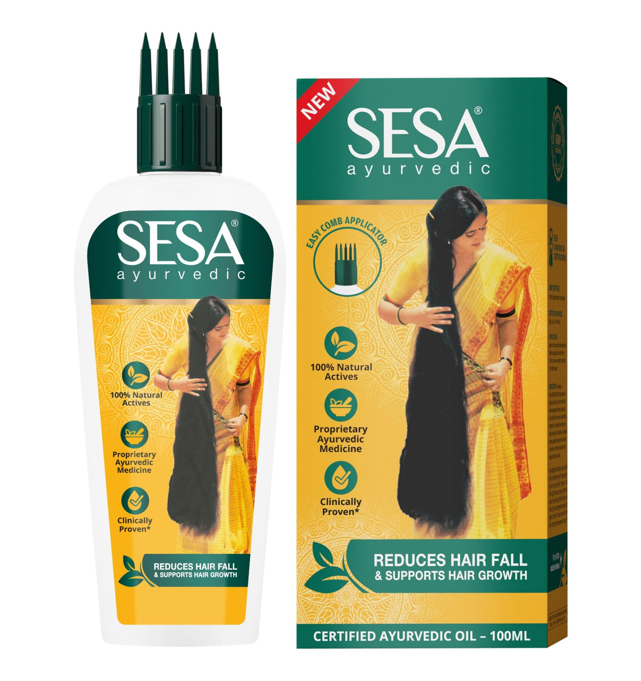 SESA Ayurvedic Hair Oil 100ml With Bhringraj 18 Rare Herbs With 5 Nourishing Oil For Hair Growth Help Control Hair Fall & Strengthen Roots with Easy Hair Oil Applicator For Women and Men