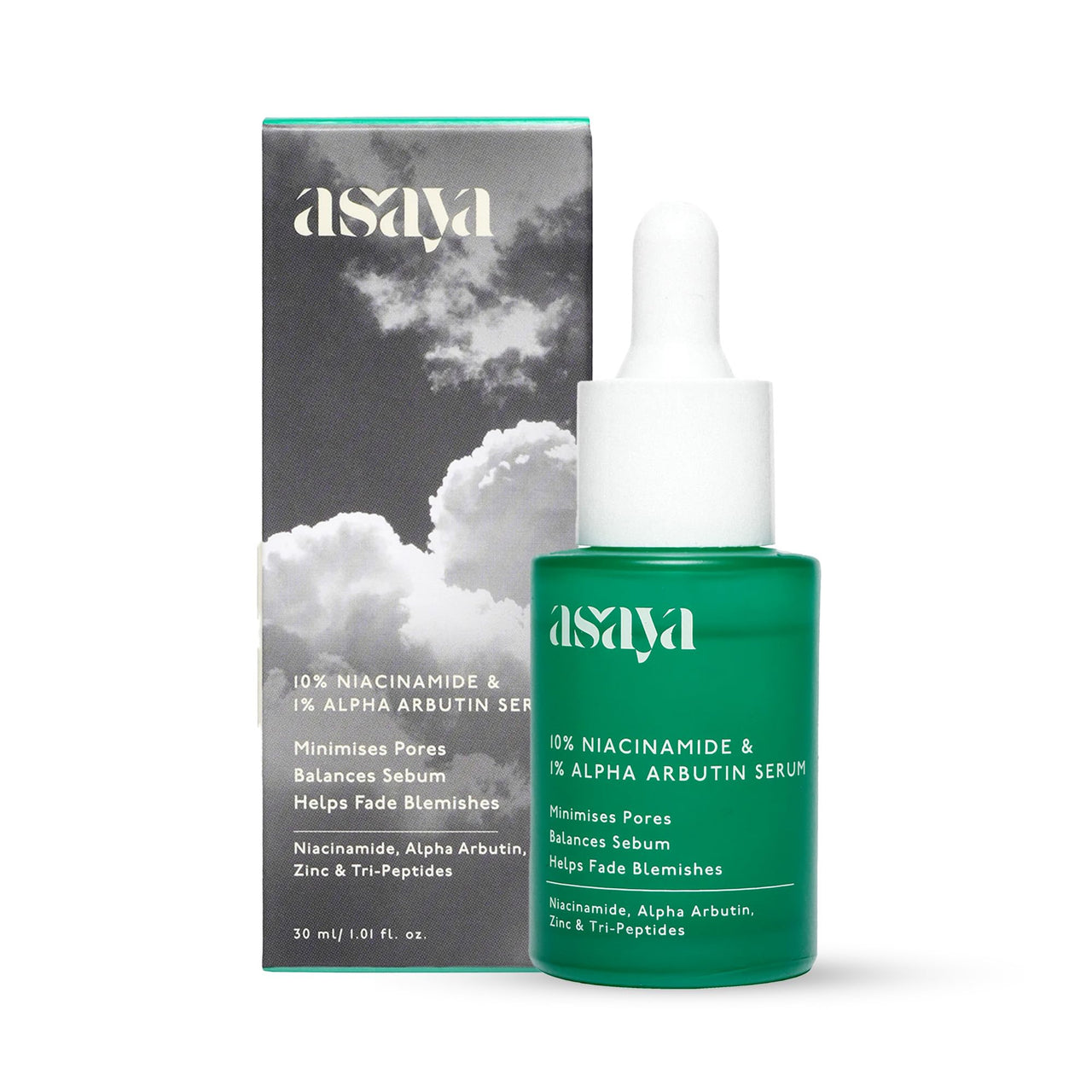 Asaya 10% Niacinamide Face Serum | With Alpha Arbutin & Zinc PCA | Fades Acne Marks, Dark Spots & Blemishes | Controls Sebum & Minimizes Pores | Brightens Skin & Evens Tone | With Tripeptide & Vitamin E for Barrier Repair | Lightweight & Non-Comedogenic |