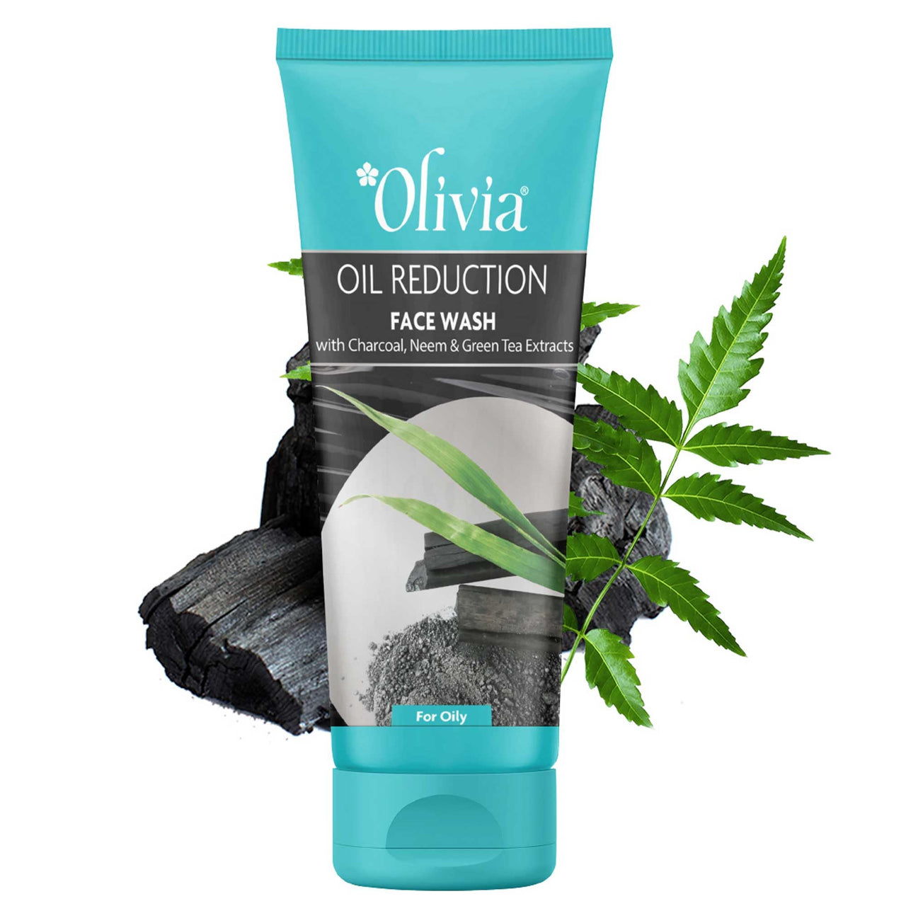 Olivia Oil Reduction Face Wash With Charcoal Neem And Green Tea Extracts | Face Wash For Oily, Sensitive & Normal Skin | Reduces Blemishes & Breakouts, Paraben Free - 100Ml