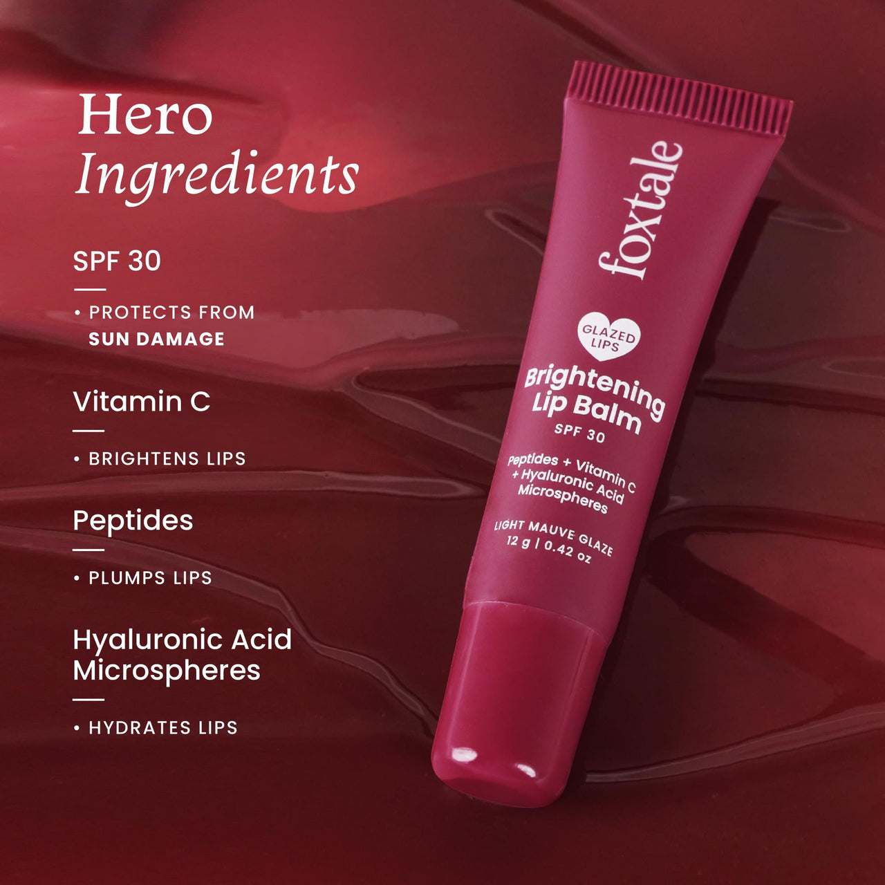 Foxtale SPF 30 Brightening Lip Balm for Dark Lips with Peptides & Vitamin C | Prevents Pigmentation | Brightens & Hydrates Lips | Tinted Lip Balm -Light Mauve Glaze 12gm