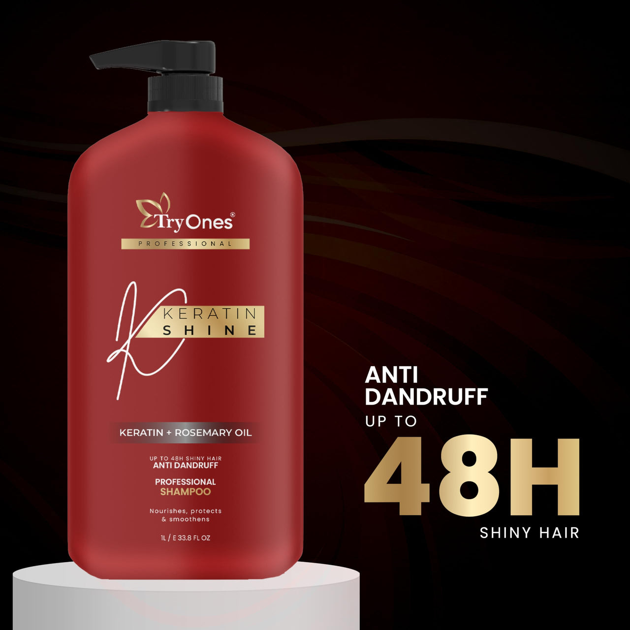 TryOnes Keratin Shampoo for Shiny and Smooth Hair Long Lasting Anti Dandruff Professional Hair Care Up to 48 Hour Protection and Nourishment - 1L