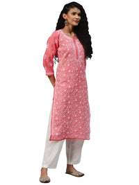 Ada Hand Embroidered Lucknowi Chikankari Cotton Kurta Kurti for Women A411165