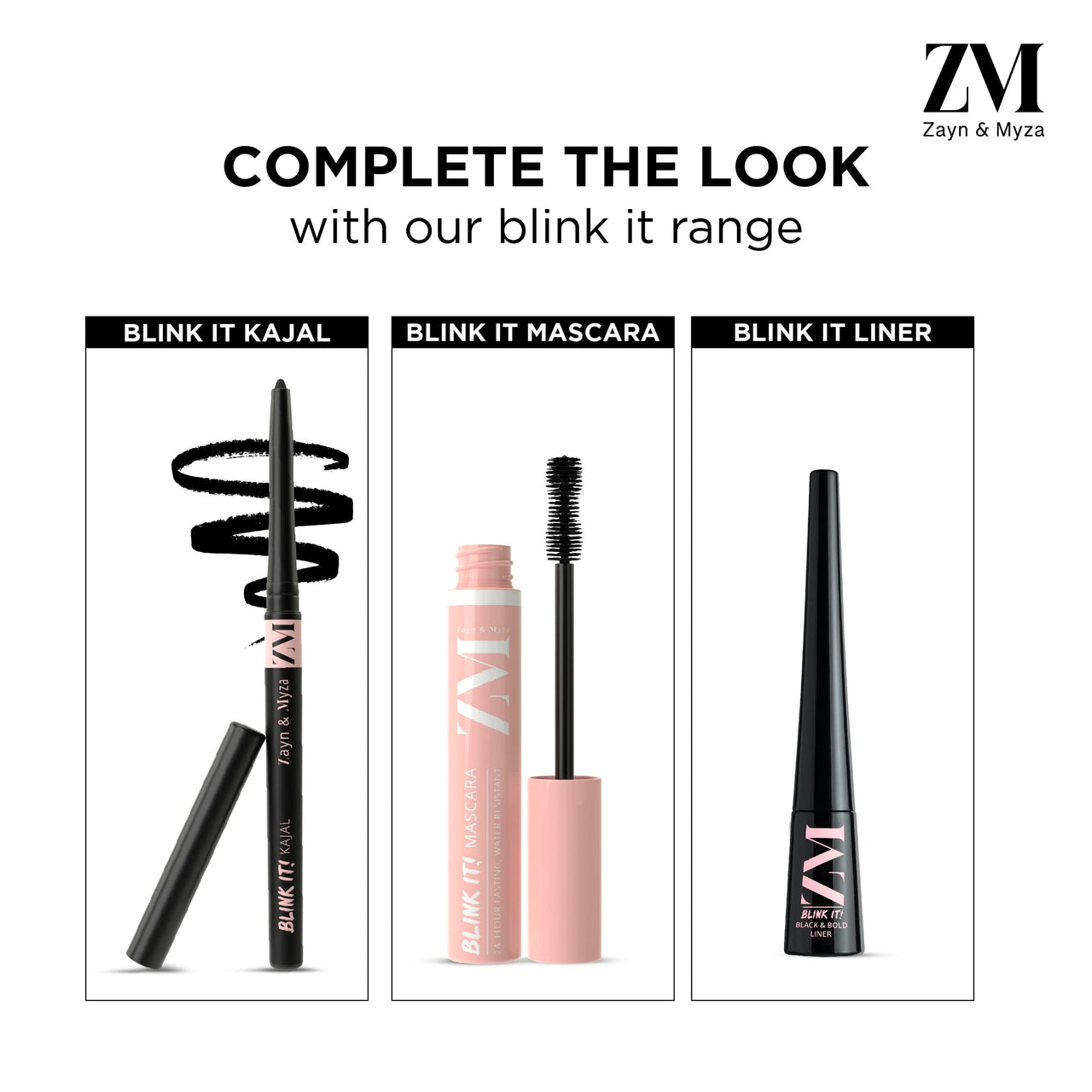 ZM Blink It Black Kajal and Eyeliner long lasting, Smudge proof, Waterproof - Combo (Black, 3.5