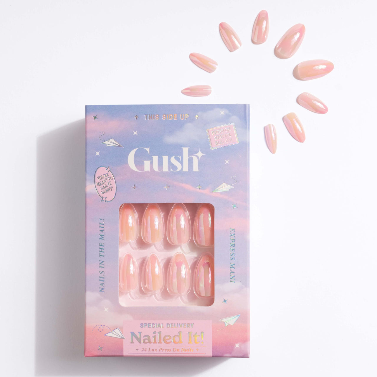 Gush Beauty Press On Nails | Reusable Extensions | Artificial Nails Set | Long Lasting Design | Glue Tabs and nail glue included | Pack of 24 Nails | For women (Fairy Dust - Medium Round)