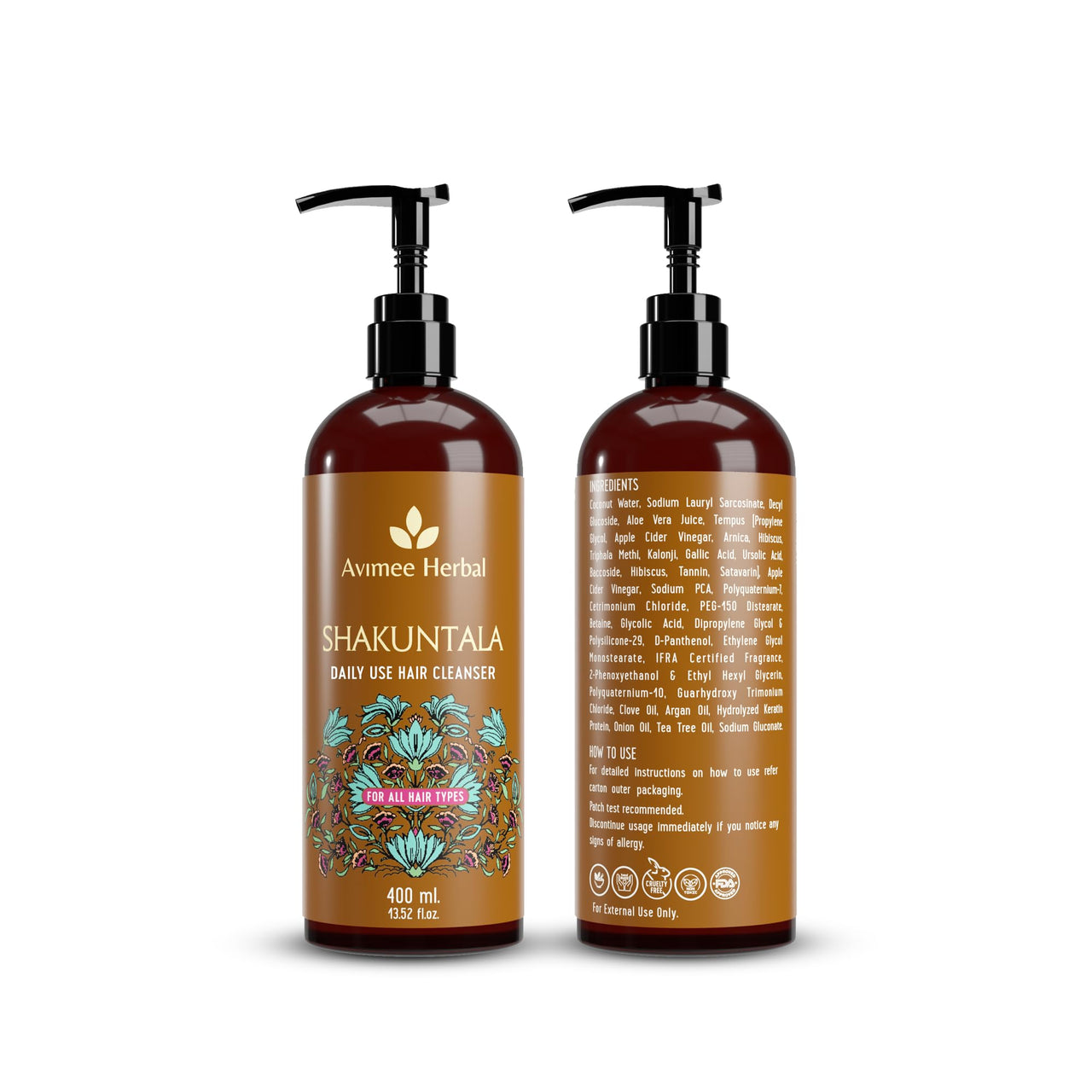 Avimee Herbal Shakuntala Daily Use Hair Cleanser | For Silky Hair | With Aloe, Apple Cider, Rice & Keratin Protein | Sulphate & Paraben Free Shampoo For Men & Women | 400 ml