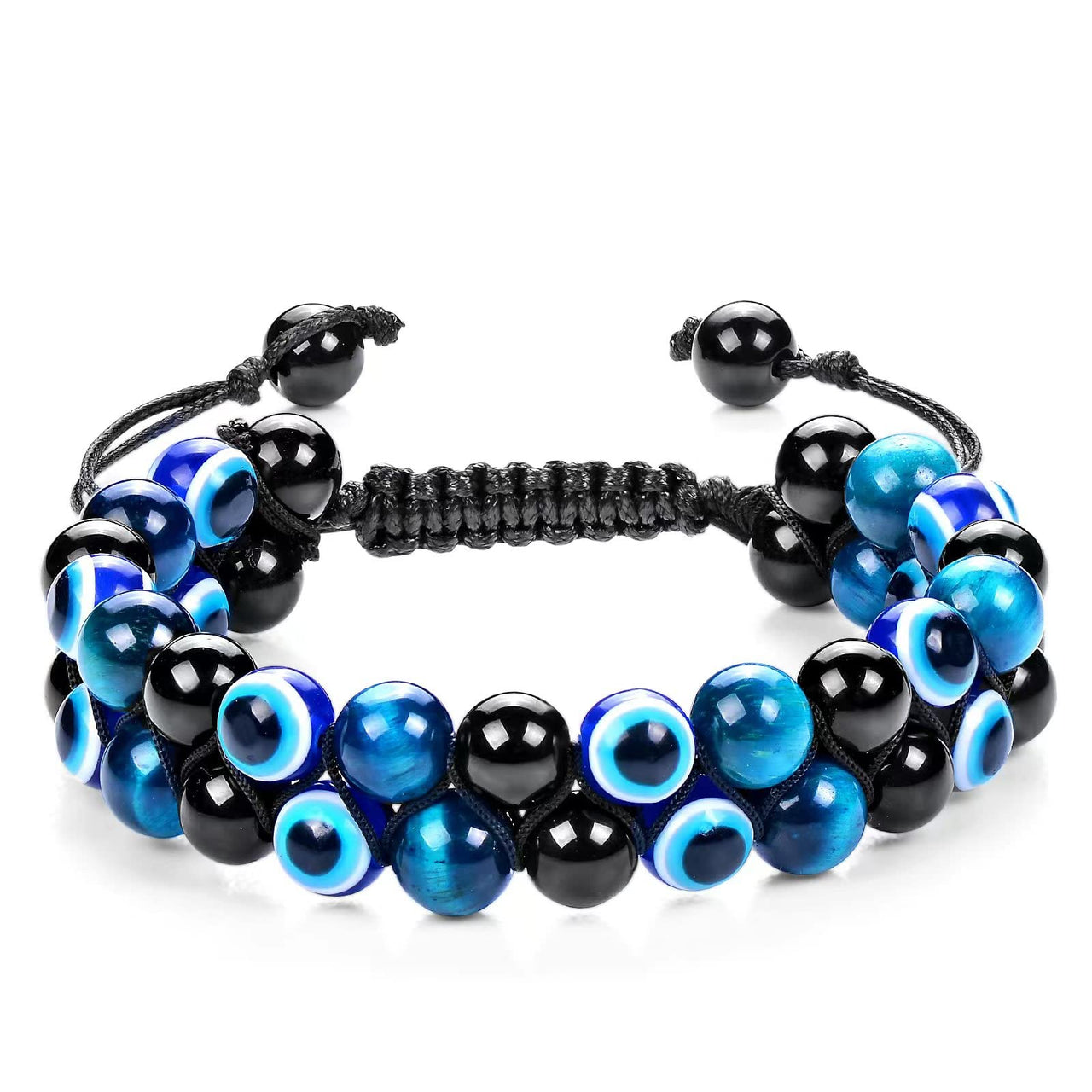 Triple Protection Bracelet 8MM Blue Tiger Eye Evil Eye Black Onyx Stone Bracelet Healing Crystal Natural Stone Beads Bracelet for Men Women Bring Prosperity Luck 8mm Blue Tiger Eye/Demon's  Eye/Black Onyx