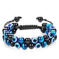 Triple Protection Bracelet 8MM Blue Tiger Eye Evil Eye Black Onyx Stone Bracelet Healing Crystal Natural Stone Beads Bracelet for Men Women Bring Prosperity Luck 8mm Blue Tiger Eye/Demon's  Eye/Black Onyx