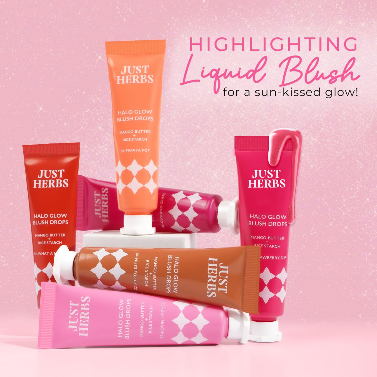 Just herbs Halo Glow Drop Blush Mango Butter + Rice Starch, Weightless Creamy Liquid Blush 10 ml (What A Melon)